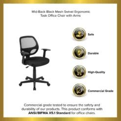 Emma And Oliver Mid-Back Mesh Swivel Ergonomic Task Office Chair - Arms 27 Emma And Oliver Mid-Back Mesh Swivel Ergonomic Task Office Chair - Arms -HOMCOM Sales Store GUEST 5b1c6920 bfea 4fd4 9789 6e052226aa30
