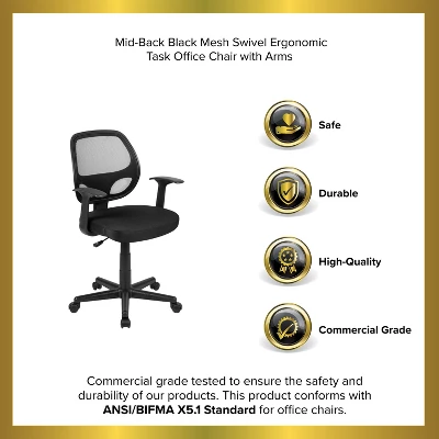 Emma And Oliver Mid-Back Mesh Swivel Ergonomic Task Office Chair - Arms 14 Emma And Oliver Mid-Back Mesh Swivel Ergonomic Task Office Chair - Arms - Image 12