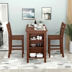 Costway Counter Height Pub Table Bar Table W/ Rubber Wood Legs & Storage Shelves -HOMCOM Sales Store GUEST 5d3acb2e b259 4cde 8a24 87c84e4757f7