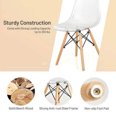 Set Of 4 Dining Chairs Modern Plastic Shell Side Chair W/ Clear Seat & Wood Legs 10 Set Of 4 Dining Chairs Modern Plastic Shell Side Chair W/ Clear Seat & Wood Legs - Image 8