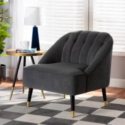 Ellard Velvet Fabric Upholstered Two-Tone Wood Accent Chair Gray/Dark Brown - Baxton Studio 21 Ellard Velvet Fabric Upholstered Two-Tone Wood Accent Chair Gray/Dark Brown - Baxton Studio -HOMCOM Sales Store GUEST 5f736771 1c56 4b73 98dd cbbf7cc7037a