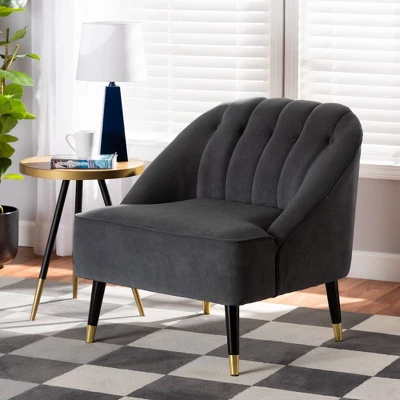Ellard Velvet Fabric Upholstered Two-Tone Wood Accent Chair Gray/Dark Brown - Baxton Studio 11 Ellard Velvet Fabric Upholstered Two-Tone Wood Accent Chair Gray/Dark Brown - Baxton Studio - Image 9