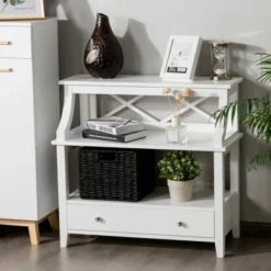 3 Tier Storage Rack End Table Side Table W/Slide Drawer Multipurpose Rack White -HOMCOM Sales Store GUEST 600760de 7921 46ac 9de1 0eee9e501db5