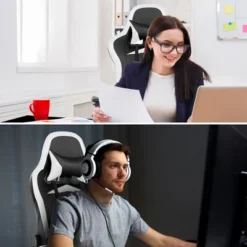 Costway Gaming Desk&Massage Gaming Chair Set W/ Footrest Monitor Shelf Power Strip White -HOMCOM Sales Store GUEST 600bd497 0983 4112 b427 d32bf9b29d13