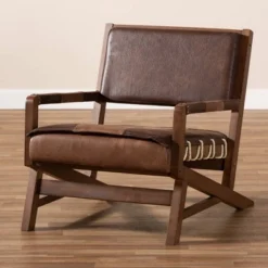 Rovelyn Faux Leather Walnut Finished Wood Lounge Chair Brown - Baxton Studio -HOMCOM Sales Store GUEST 60b0261b 4dc3 49ca a7d9 7f76f676197a