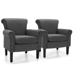 Costway Set Of 2 Upholstered Fabric Accent Chairs W/ Rubber Wood Legs Dark GrayLight Gray -HOMCOM Sales Store GUEST 612b7cde 1b50 41ce 8859 73daaad93acb