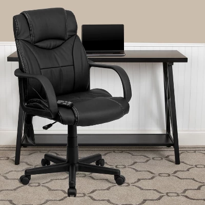 Emma And Oliver Mid-Back Ergonomic Massaging Black LeatherSoft Executive Swivel Office Arm Chair 2 Emma And Oliver Mid-Back Ergonomic Massaging Black LeatherSoft Executive Swivel Office Arm Chair