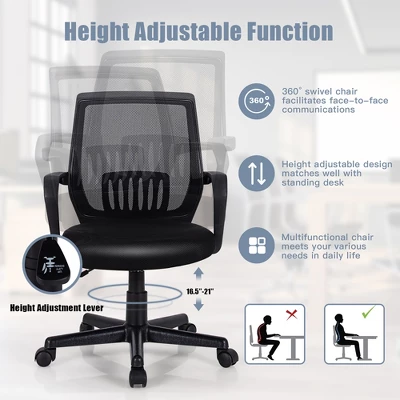 Costway Height Adjustable Mid-Back Mesh Chair Executive Chair W/ Lumbar Support 9 Costway Height Adjustable Mid-Back Mesh Chair Executive Chair W/ Lumbar Support - Image 7