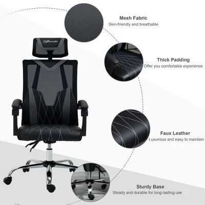 Vinsetto Office Chair Ergonomic Desk Chair With Rotate Headrest, Lumbar Support & Adjustable Height, 360° Swivel Computer Chair 7 Vinsetto Office Chair Ergonomic Desk Chair With Rotate Headrest, Lumbar Support & Adjustable Height, 360° Swivel Computer Chair - Image 5