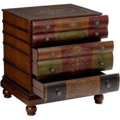 Crestview Collection Vintage Traditional Chestnut Wood Rectangular Accent Side End Table 23" X 20" With 3-Drawer Brown Golden Library Book For Spaces -HOMCOM Sales Store GUEST 6ae2025e d67d 42eb b705 b55450e2f641