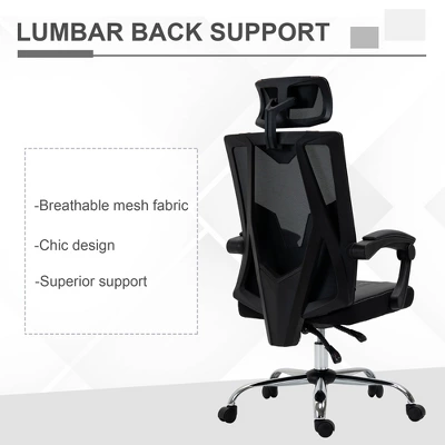 Vinsetto Office Chair Ergonomic Desk Chair With Rotate Headrest, Lumbar Support & Adjustable Height, 360° Swivel Computer Chair 6 Vinsetto Office Chair Ergonomic Desk Chair With Rotate Headrest, Lumbar Support & Adjustable Height, 360° Swivel Computer Chair - Image 4
