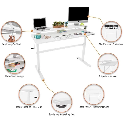 Tranzendesk Standing Desk With Clamp-On Shelf - 55" Sit To Stand Workstation With 55” Monitor Stand - White - Stand Steady 6 Tranzendesk Standing Desk With Clamp-On Shelf - 55" Sit To Stand Workstation With 55” Monitor Stand - White - Stand Steady - Image 4