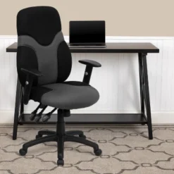 Emma And Oliver High Back Ergonomic Black/Gray Mesh Swivel Task Office Chair W/ Adjustable Arms