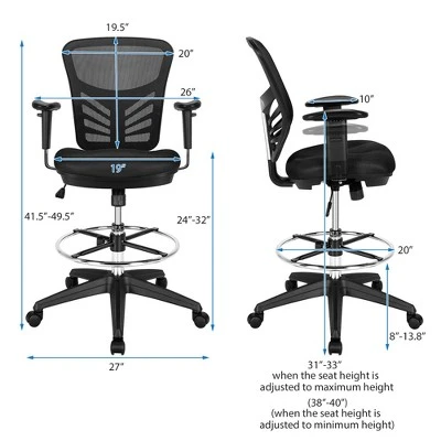 Costway Mesh Drafting Chair Office Chair W/Adjustable Armrests & Foot-Ring 4 Costway Mesh Drafting Chair Office Chair W/Adjustable Armrests & Foot-Ring - Image 2