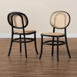 2pc Garold Woven Rattan And Wood Cane Dining Chair Set - Baxton Studio -HOMCOM Sales Store GUEST 7570e0cd 899f 4363 9980 d627a2ef01e7