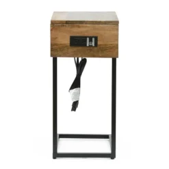 Oceola Modern Industrial Handcrafted Mango Wood C Shaped Side Table With Charging Port Natural/Black - Christopher Knight Home -HOMCOM Sales Store GUEST 7942104c 479a 4acc b804 da676b9fae50
