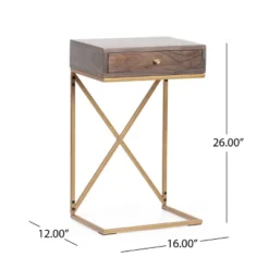 Bucyrus Rustic Glam Handcrafted Acacia Wood C Shaped Side Table Dark Brown/Gold - Christopher Knight Home -HOMCOM Sales Store GUEST 7c0f526e 3568 4c00 bdca 7e342ac7fb1d