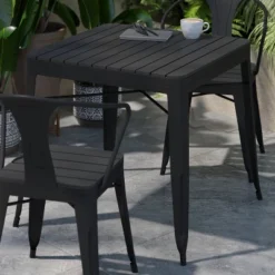 Flash Furniture Helvey 31.5" Square Commercial Grade Indoor/Outdoor Black Steel Patio Dining Table For 4 With Black Poly Resin Slatted Top -HOMCOM Sales Store GUEST 7cada1d9 c978 4c44 87c7 070d204c33b7