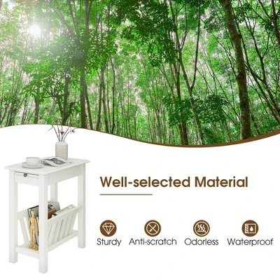 Tangkula Side Table End Table Nightstand W/ Bottom Storage Shelf & Rubber Wood Legs White 7 Tangkula Side Table End Table Nightstand W/ Bottom Storage Shelf & Rubber Wood Legs White - Image 5