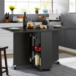 JOMEED Folding Drop Leaf Dining Kitchen Space Saving Table With Hidden Drawer, 6 Lockable Wheels And 2-Layer Storage Shelf -HOMCOM Sales Store GUEST 8120004e 8ebd 4699 a9ed 8769f3489119