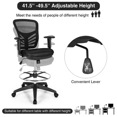 Costway Mesh Drafting Chair Office Chair W/Adjustable Armrests & Foot-Ring 9 Costway Mesh Drafting Chair Office Chair W/Adjustable Armrests & Foot-Ring - Image 7