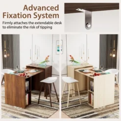 Costway Extendable Computer Desk Reversible Study Writing Desk W/ Mobile Shelves Natural/Brown -HOMCOM Sales Store GUEST 852c3622 6219 4062 8e56 4da48cdd0a66