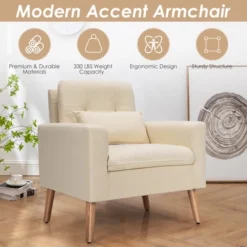 Costway Accent Chair Upholstered Linen Armchair Sofa Chair W/Waist Pillow -HOMCOM Sales Store GUEST 8542acd4 729f 475f 9e06 0abe1acc5f23