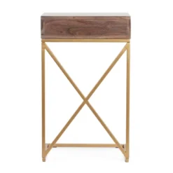 Bucyrus Rustic Glam Handcrafted Acacia Wood C Shaped Side Table Dark Brown/Gold - Christopher Knight Home -HOMCOM Sales Store GUEST 85fc6810 f72b 4abc 8721 7628bf75f9d1