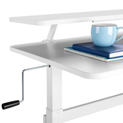 Tranzendesk Standing Desk With Clamp-On Shelf - 55" Sit To Stand Workstation With 55” Monitor Stand - White - Stand Steady 7 Tranzendesk Standing Desk With Clamp-On Shelf - 55" Sit To Stand Workstation With 55” Monitor Stand - White - Stand Steady - Image 5