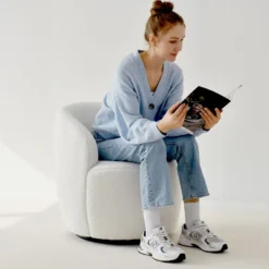 Bella Swivel Barrel Chair,2 Size Soft Touch Upholstered White Teddy Swivel Chair, Armrest 360° Swivel Nursery Chair-Maison Boucle -HOMCOM Sales Store GUEST 89f94dc7 a875 47ea ab1e 01598a2ff819