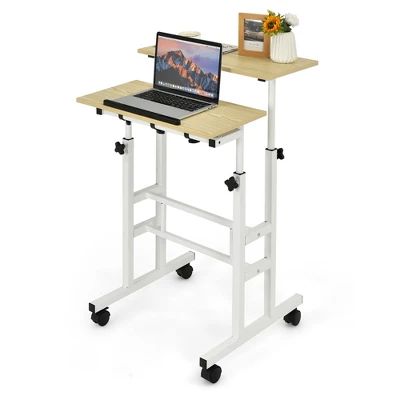 Costway Mobile Standing Desk Rolling Adjustable Laptop Cart Home Office WalnutNatural 11 Costway Mobile Standing Desk Rolling Adjustable Laptop Cart Home Office WalnutNatural - Image 9