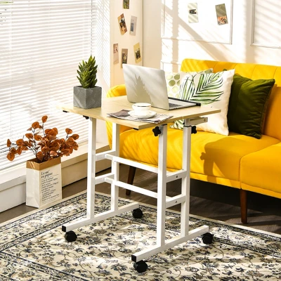 Costway Mobile Standing Desk Rolling Adjustable Laptop Cart Home Office WalnutNatural 4 Costway Mobile Standing Desk Rolling Adjustable Laptop Cart Home Office WalnutNatural - Image 2