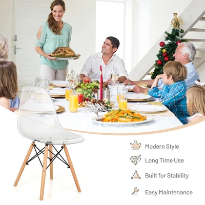 Set Of 4 Dining Chairs Modern Plastic Shell Side Chair W/ Clear Seat & Wood Legs 6 Set Of 4 Dining Chairs Modern Plastic Shell Side Chair W/ Clear Seat & Wood Legs - Image 4