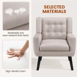 Yaheetech Button Tufted Armchair With Solid Wood Legs Beige -HOMCOM Sales Store GUEST 93fa56cc d9de 4e9f ac00 2b769b9b4899