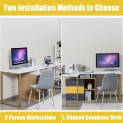 Costway 87'' Two Person Computer Desk Adjustable L-Shaped Office Desk W/Shelves & Drawers -HOMCOM Sales Store GUEST 99392b96 0df7 4702 9f91 7d07e02dd5db