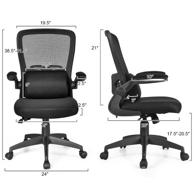 Costway Mesh Office Chair Adjustable Height&Lumbar Support Flip Up Armrest Black 3 Costway Mesh Office Chair Adjustable Height&Lumbar Support Flip Up Armrest Black