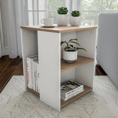 Hastings Home Minimalist Two-Toned Accent Side Table With Open Shelve, Brown/White 4 Hastings Home Minimalist Two-Toned Accent Side Table With Open Shelve, Brown/White - Image 2