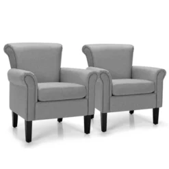Costway Set Of 2 Upholstered Fabric Accent Chairs W/ Rubber Wood Legs Dark GrayLight Gray -HOMCOM Sales Store GUEST 9c5eb610 fcf9 4632 b099 9f35fdb6ec6b