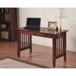 Mission Wood Writing Desk With Drawers And USB Walnut - AFI -HOMCOM Sales Store GUEST 9d22e66d ce16 4aa0 83f4 a05cd8d4d258