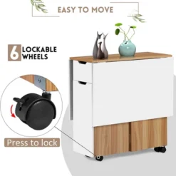 JOMEED Folding Drop Leaf Dining Kitchen Space Saving Table With Hidden Drawer, 6 Lockable Wheels And 2-Layer Storage Shelf -HOMCOM Sales Store GUEST 9f549b9f 1987 4c00 8297 07876e814e22