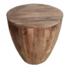Hand Carved Cylindrical Shape Round Mango Wood Distressed Wooden Side End Table Brown - The Urban Port