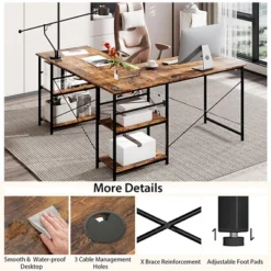 Costway 95'' Convertible L-shaped Corner Computer Desk 2-Person Long Desk Shelves Rustic/Black/Grey/Natural -HOMCOM Sales Store GUEST a4143e08 f5e9 4225 ade3 a944d8e6408a