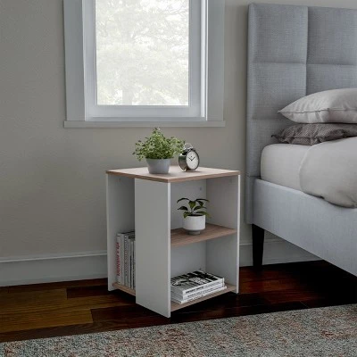 Hastings Home Minimalist Two-Toned Accent Side Table With Open Shelve, Brown/White 6 Hastings Home Minimalist Two-Toned Accent Side Table With Open Shelve, Brown/White - Image 4