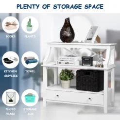 3 Tier Storage Rack End Table Side Table W/Slide Drawer Multipurpose Rack White -HOMCOM Sales Store GUEST a626b557 6575 48ec 9f22 89e5252f821b