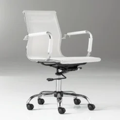 Studio 55D Lealand White And Chrome Low Back Desk Chair