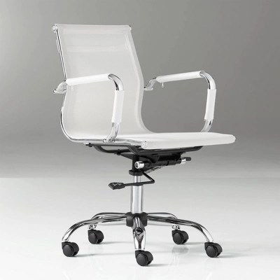 Studio 55D Lealand White And Chrome Low Back Desk Chair 3 Studio 55D Lealand White And Chrome Low Back Desk Chair