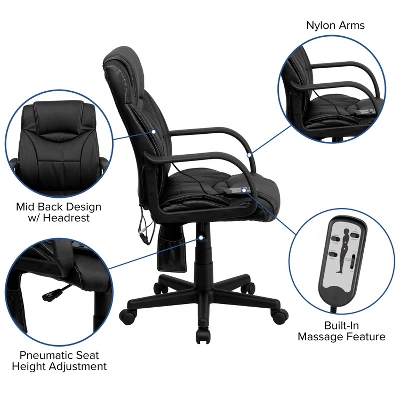 Emma And Oliver Mid-Back Ergonomic Massaging Black LeatherSoft Executive Swivel Office Arm Chair 3 Emma And Oliver Mid-Back Ergonomic Massaging Black LeatherSoft Executive Swivel Office Arm Chair - Image 2