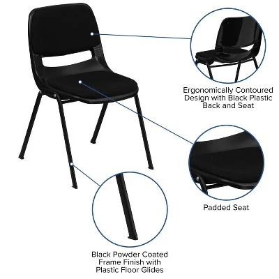 Flash Furniture HERCULES Series 880 Lb. Capacity Black Padded Ergonomic Shell Stack Chair With Black Frame 4 Flash Furniture HERCULES Series 880 Lb. Capacity Black Padded Ergonomic Shell Stack Chair With Black Frame - Image 2