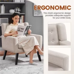 Yaheetech Button Tufted Armchair With Solid Wood Legs Beige -HOMCOM Sales Store GUEST aafdccf7 b1a9 49da b0de 63e921e2aa37