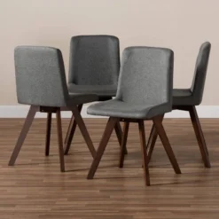 Set Of 4 Pernille Fabric Upholstered Walnut Finished Dining Chairs Gray/Walnut - Baxton Studio -HOMCOM Sales Store GUEST ac5562a7 2271 47e2 ab28 b8c3ae7aaf7f